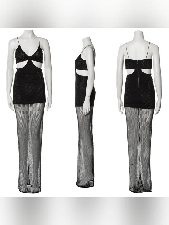 Alice + Olivia Havana embellished mesh cutout maxi dress in black Sz 0 $795 - Picture 13 of 14